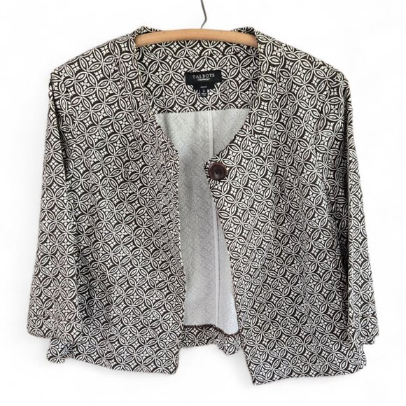 Talbots Womens Short Swing Jacket Size 12 Brown & White Patterned Button-Front - Picture 2 of 7